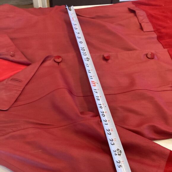 Vintage Lambskin Leather Red Suade Embroidered Rhinstones Holiday Jacket - Picture 7 of 15